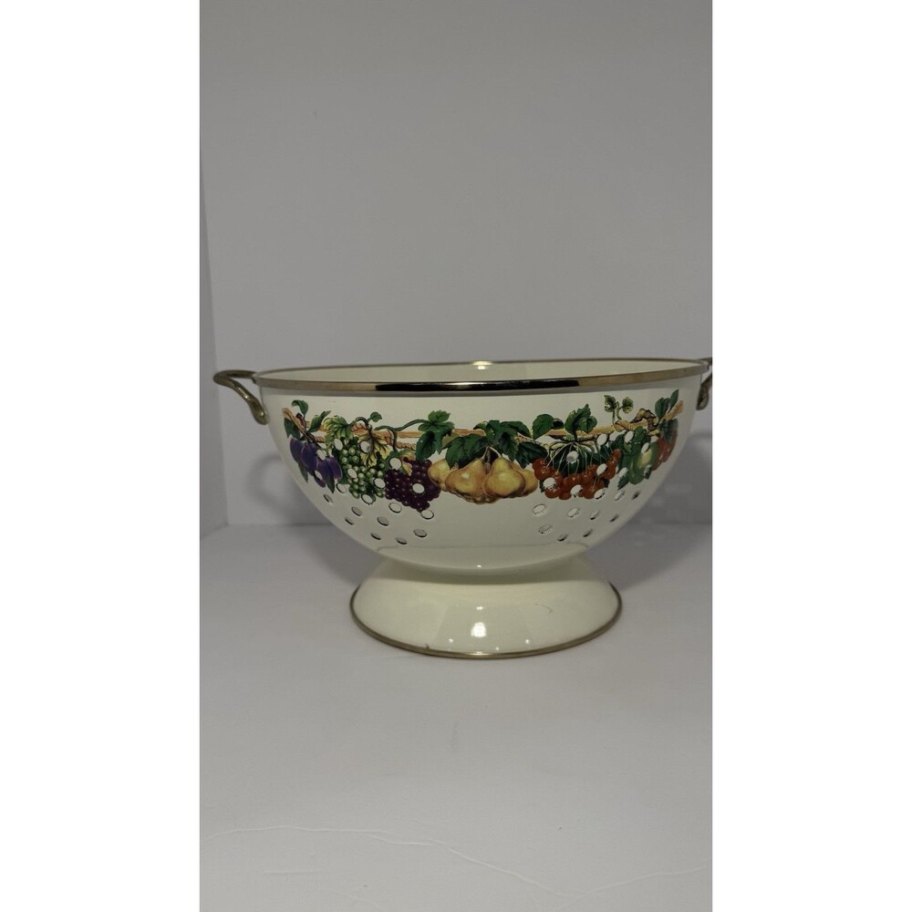 Vintage Cornucopia Colander White Enamel Colander Strainer Fruit Kensington 11”
